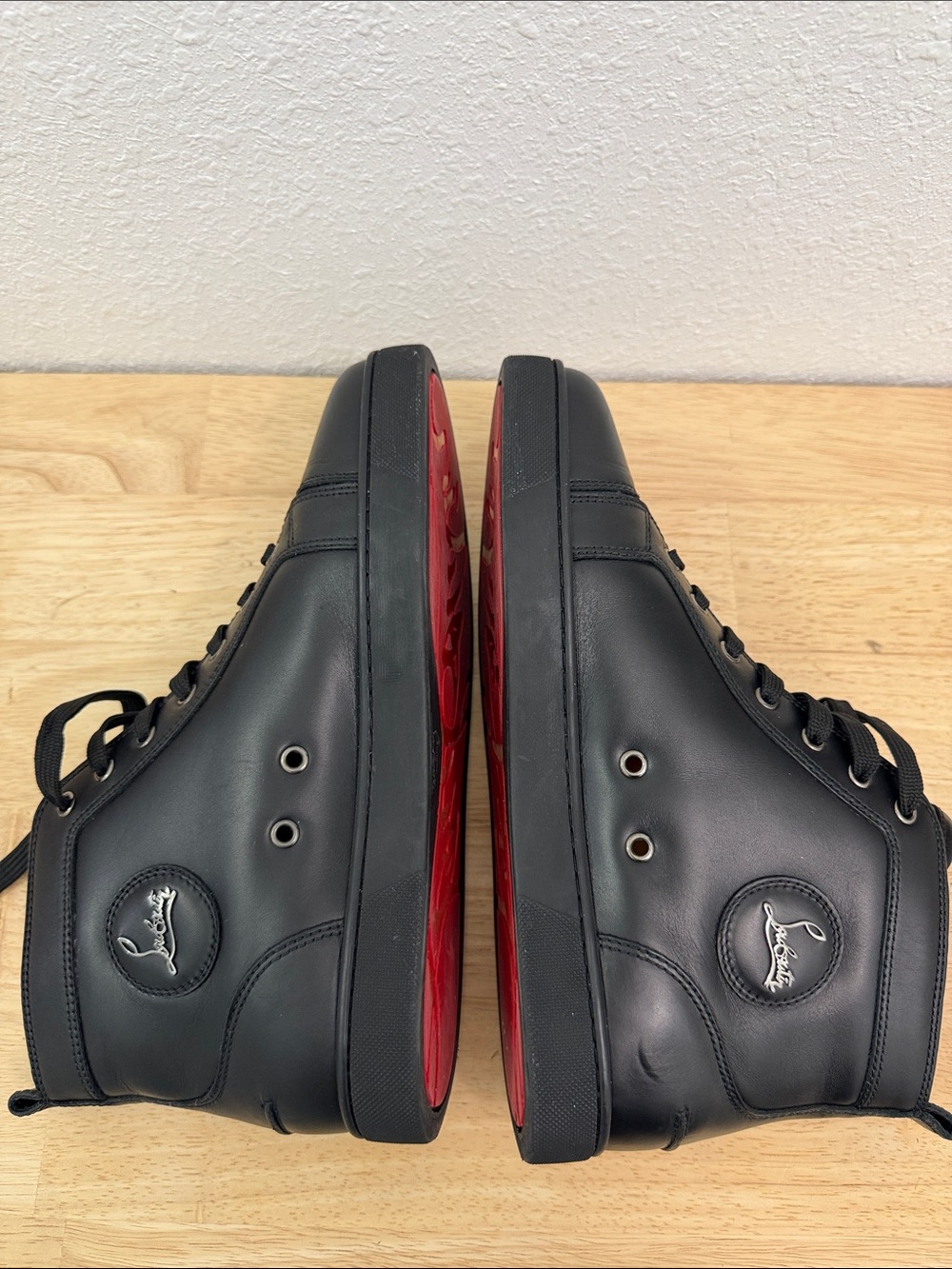 Christian Louboutin Men’s Black Leather High-Top Sneakers with Logo Patch - Picture 10 of 12